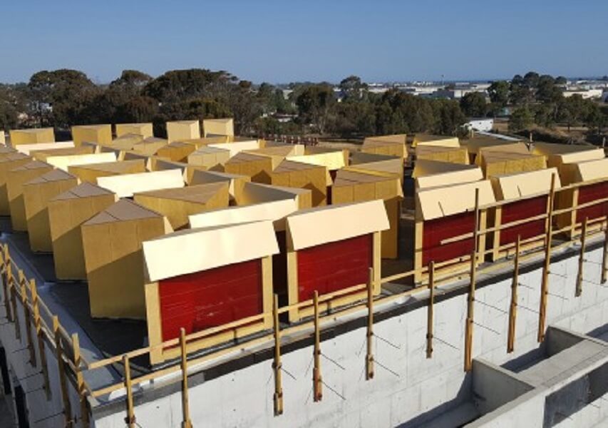 The complex rooftop lanterns shown from above - Newport Mosque